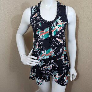 LOCO LINDA Sleeveless Ruffle Neckline Top~Size XS